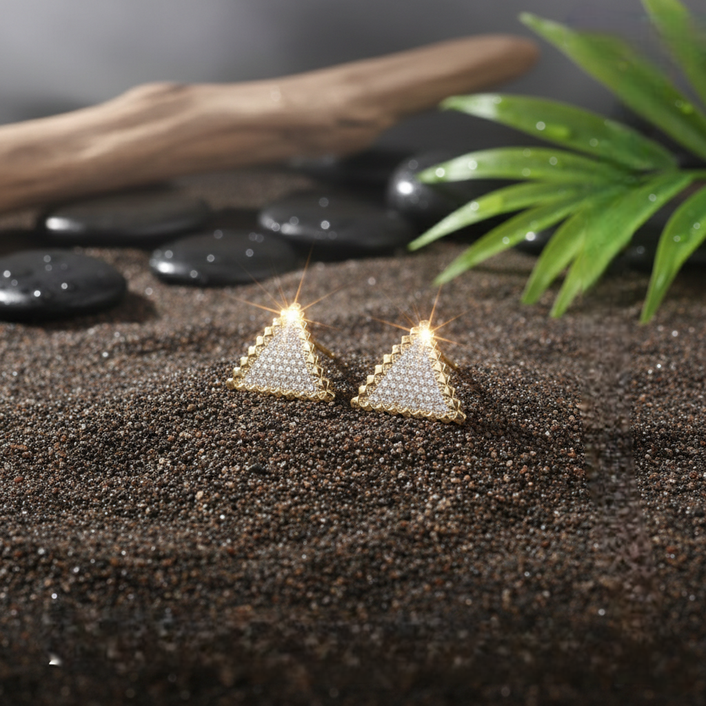 Zircon Triangle  Earrings - Gold
